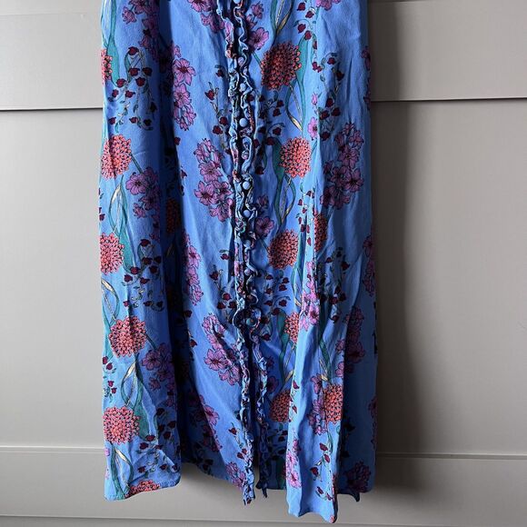 ASTR The Label Dress Womens Medium Blue Floral Ruffle Button Front Lined Midi - Picture 5 of 16